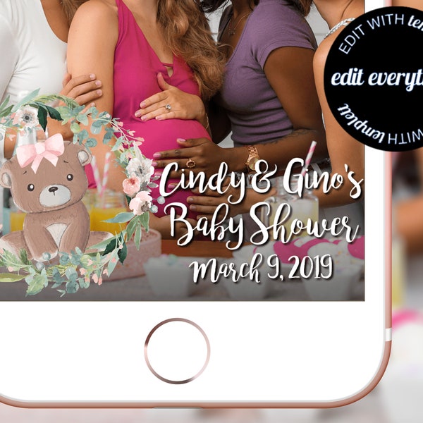 Floral Bear Baby Shower Snapchat Geofilter Snapchat Baby Shower filter Baby Shower Geofilter Baby Shower Snapchat filter Custom Geofilter