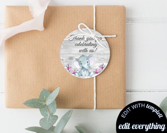 Elephant Baby Shower Gift Tags Floral Baby Shower Gift Tags Girl Baby Shower Tags Baby Shower Thank You Tags Purple Baby Shower Favor Tags