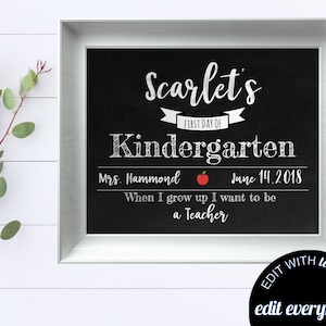 First Day of School Sign Back to School Chalkboard Any Grade Editable 1st Day School Printable Instant Download School Chalkboard Sign