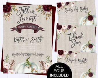 Zakochaj się w dyniowym zaproszeniu na baby shower Szablon Zaproszenie na baby shower w dyniowym stylu Zaproszenie na baby shower w jesiennym stylu Zaproszenie na baby shower w dyniowym stylu