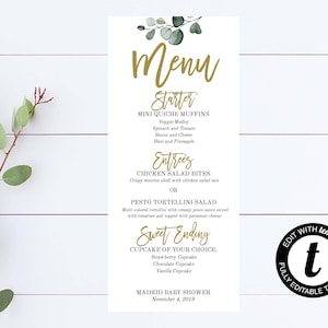 DIY Eucalyptus Baby Shower Menu Greenery Baby Shower Menu Card Greenery DIY Baby Shower Menu Template Printable Baby Shower Menu Cards