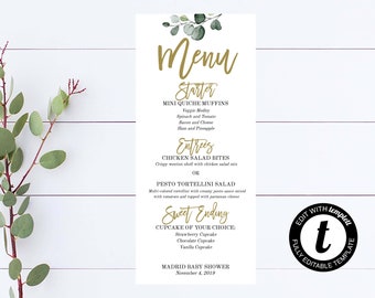 DIY Eucalyptus Baby Shower Menu Greenery Baby Shower Menu Card Greenery DIY Baby Shower Menu Template Printable Baby Shower Menu Cards