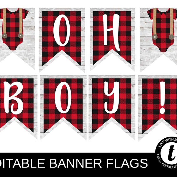 Lumberjack Baby Shower Banner Oh Boy Buffalo Plaid Banner Baby Shower Banner Baby Shower Lumberjack Decor Oh boy Plaid Bunting Banner