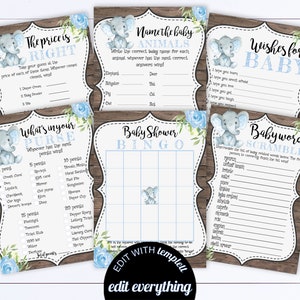 Elephant Baby Shower Games Printable Baby Shower Games Package Baby Shower Activity Printable Baby Shower Bingo Baby Shower Printable Game