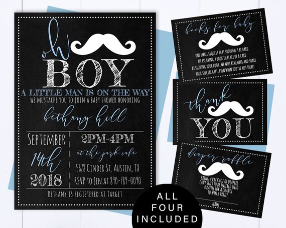 Oh Boy Mustache Baby Shower Invitations Sticker Zazzle Com