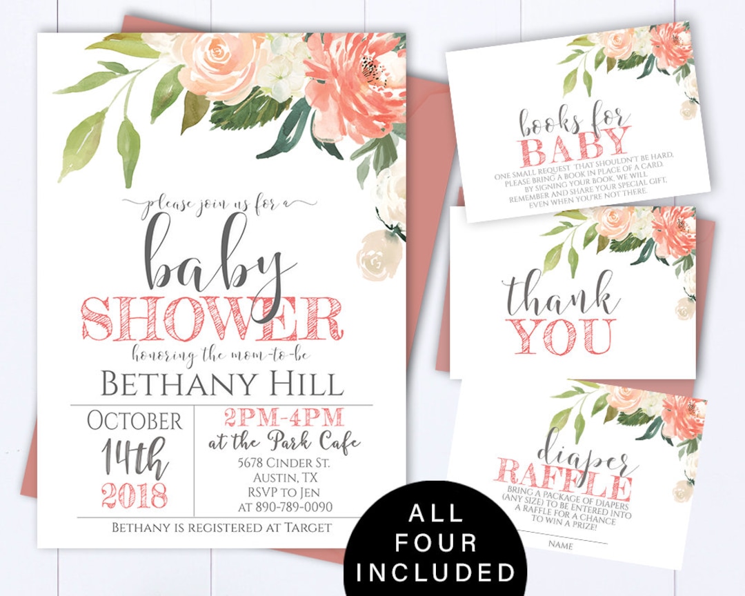 Floral Baby Shower Invitation Template Floral Watercolor Baby Shower ...