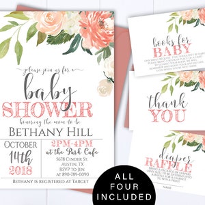 Floral Baby Shower Invitation Template Floral Watercolor Baby Shower Invite Girl Baby Shower Flower Invitation Greenery Baby Shower Invite