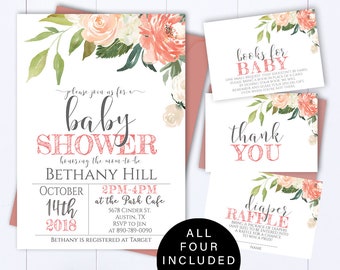 Floral Baby Shower Invitation Template Floral Watercolor Baby Shower Invite Girl Baby Shower Flower Invitation Greenery Baby Shower Invite