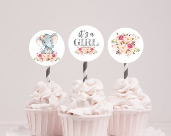 Elephant Baby Shower Cupcake Toppers Pink Elephant Baby Shower Cupcake Toppers Elephant Floral Cupcake Toppers Elephant Baby Shower Toppers