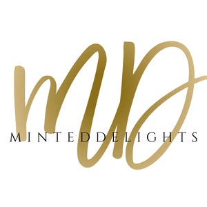 May include: Gold script logo with the letters "MD" and the text "Minted Delights" below.