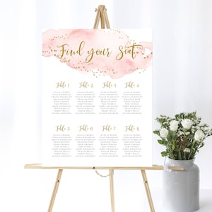Blush Pink Baby Shower Seating Chart Printable Pink And Gold Baby Shower Seating Plan Watercolor Editable Seat Template Pink Seating Chart