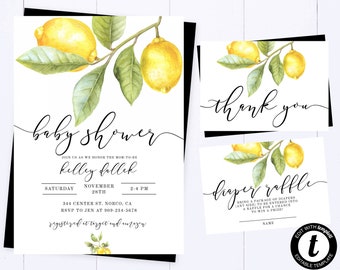 Lemon Baby Shower Invitation Citrus Baby Shower Invite Gender Neutral Baby Shower Lemon Invitation Main Squeeze Baby Shower Invitation