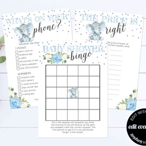 Elephant Baby Shower Games Printable Baby Shower Games Package Baby ...