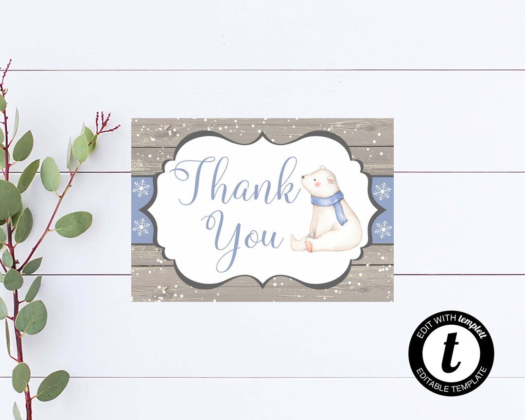 Snowflake Thank You Card Printable Winter Wonderland Thank You Card ...