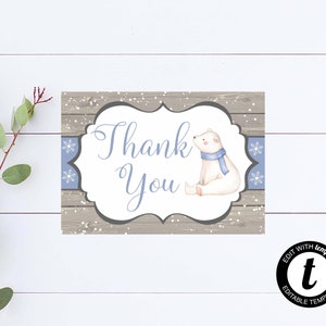 Snowflake Thank You Card Printable Winter Wonderland Thank You Card ...