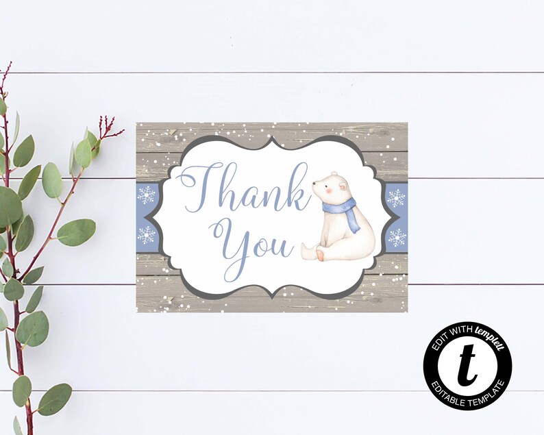 Snowflake Thank You Card Printable Winter Wonderland Thank You - Etsy