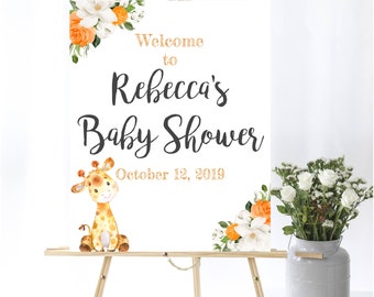 Giraffe Baby Shower Welcome Sign Baby Welcome Sign Orange Baby Shower Floral Welcome Sign Printable Gender Neutral Giraffe Welcome Sign