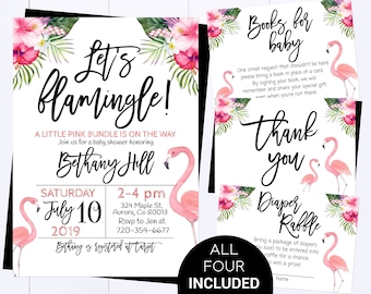 Let's Flamingle Baby Shower Invite Pink Flamingo Girl Shower Invitations Tropical Baby Shower Pink Baby Flamingo Invite Flamingle Invite