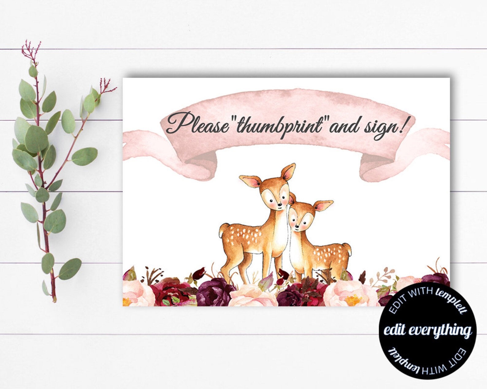 Floral Deer Thumbprint Guestbook Alternative Baby Shower - Etsy