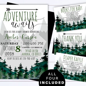 Adventure Awaits Baby Shower Invitation Template Adventure Baby Shower Invite Adventure Woodland Baby Shower Invitation Mountain Adventure