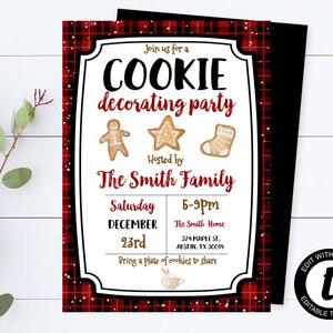 Cookie Decorating Party Invitation Cookie Exchange Christmas Party Invitation Plaid Holiday Party Invitation Gingerbread Party Invitation