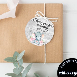 Elephant Baby Shower Gift Tags Floral Baby Shower Gift Tags Girl Baby Shower Tags Baby Shower Thank You Tags Pink Baby Shower Favor Tags