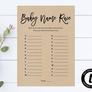 Baby Name Race Baby Shower Game Kraft Paper Baby Shower Name Race Activity Name Race Baby Shower Game Gender Neutral Baby Name Race Game