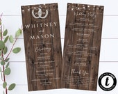 Country Wedding Program Template Horseshoe Wedding Ceremony Program Editable DIY Wedding Programs Rustic Wood Printable Programs