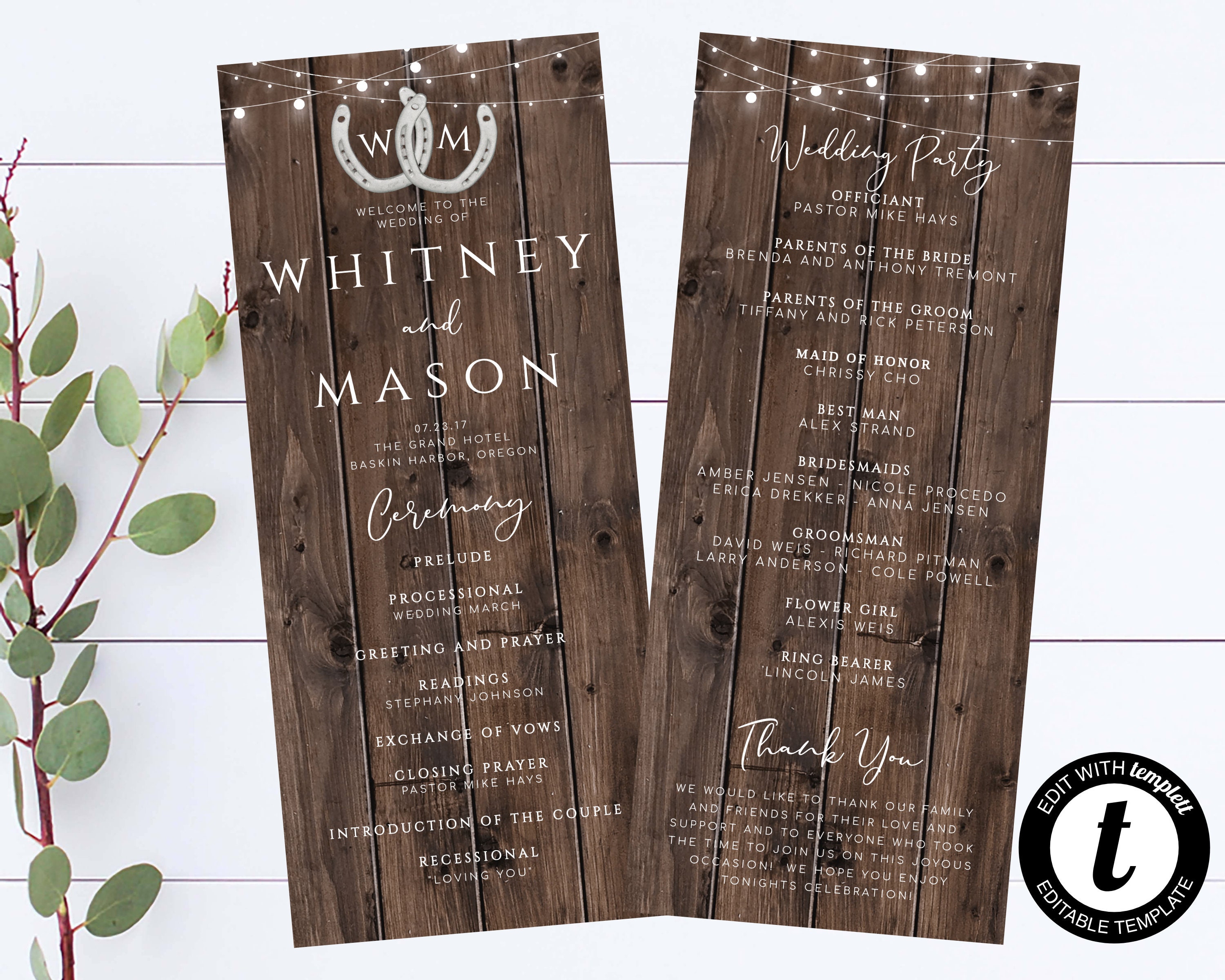 Country wedding programs | Beachweddingtips.com