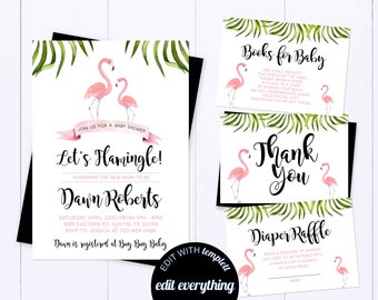 Let's Flamingle Baby Shower Invitation Tropical Baby Shower Invitation Girl Baby Shower Pink Flamingo Baby Shower Invite Pink Baby Shower