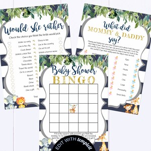 Safari Baby Shower Spiel Paket Junge Dschungel Tier Baby Shower Spiele Safari Baby Shower Spiele Giraffe Elefant Löwe Baby Shower Spiel Set