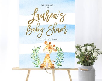 Giraffe Baby Shower Welcome Sign Baby Welcome Sign Blue Baby Shower Decor Welcome Shower Sign Printable Giraffe Welcome Sign Blue And Gold