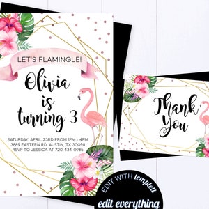 Flamingo Birthday Invitation Pink Birthday Invite Floral Flamingo Birthday Invite Tropical Birthday Invitation Let&#39;s Flamingle Party Invite