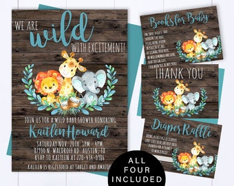 Safari Baby Shower Invitation Boy Giraffe Animal Baby Shower Invitation Safari Baby Shower Invitation Giraffe Elephant Lion Baby Invitation