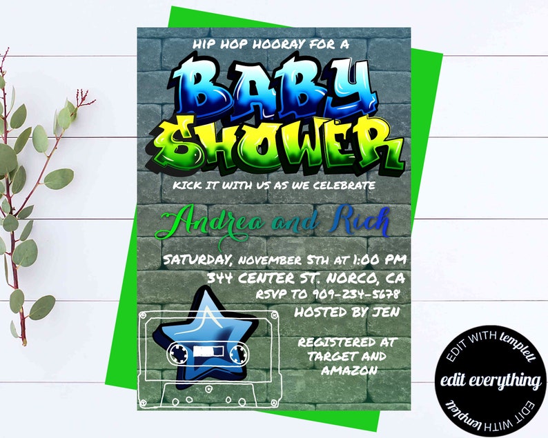 Graffiti Baby Shower Invitation Hip Hop Editable Image 0