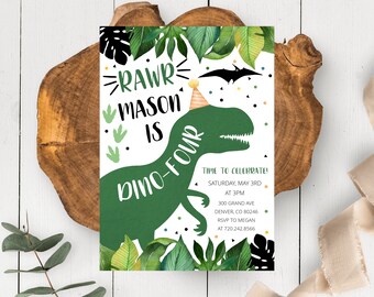 Editable Dinosaur Birthday Invitation Dino Party Editable Template Invite Instant Digital Download Dino-Four Birthday Invite Boy Birthday