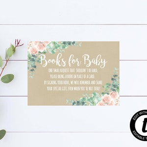 Boeken met roze bloemen voor babykaarten Babyshowerboeken voor baby Boekaanvraagkaart Breng een boekkaart Neem een boekinzet mee Boek in plaats van een kaart