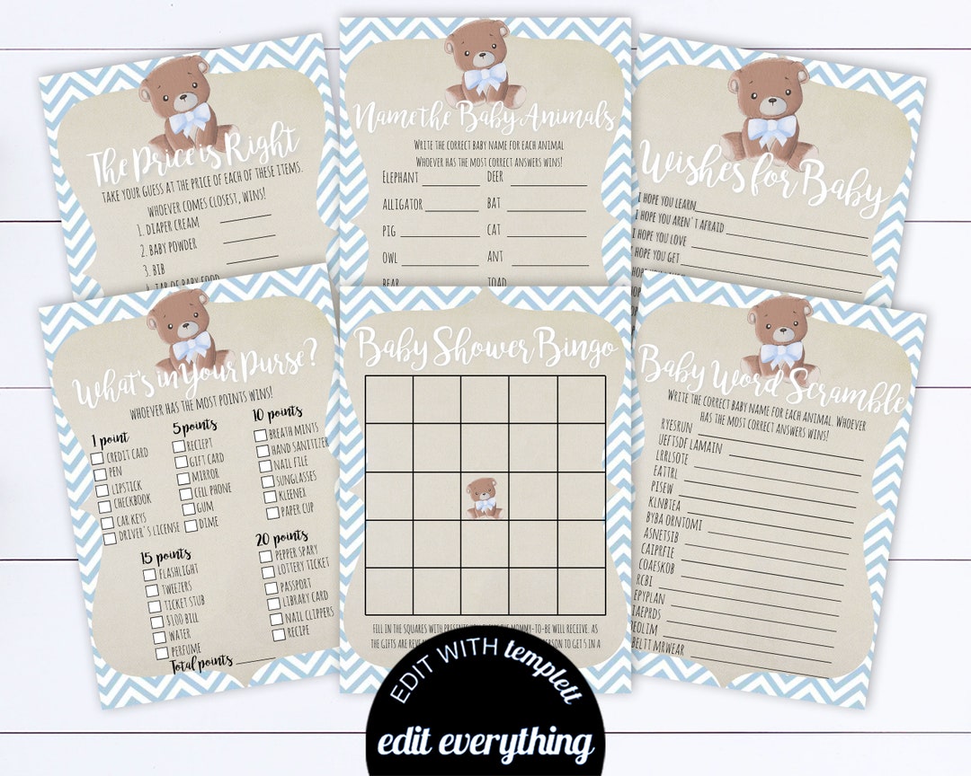 Bear Baby Shower Games Printable Baby Shower Games Package Baby Shower