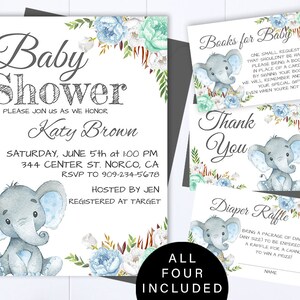 Blue Elephant Baby Shower Boy Invite Blue Baby Shower Green Baby Boy Shower Invitations Blue Elephant Boy Baby Shower Blue Elephant Invite