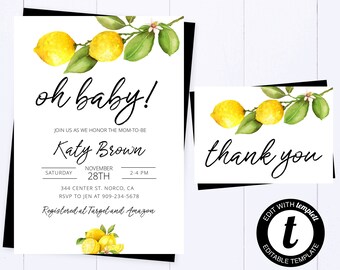 Lemon Baby Shower Invitation Citrus Baby Shower Invite Gender Neutral Baby Shower Lemon Invitation Oh Baby Baby Shower Invitation