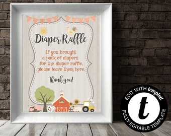 Farm Diaper Raffle Instruction Sign Farm Animal Baby Shower Diaper Raffle Instruction Sign Baby Shower Down On The Farm Diaper Raffle Sign
