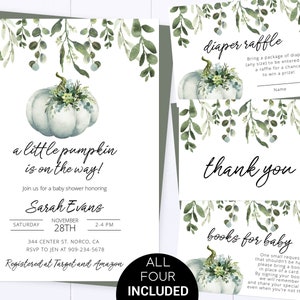 Pumpkin Baby Shower Invitation A Little Pumpkin Is On The Way Baby Shower Invitation Greenery Pumpkin Baby Shower Invite Fall Baby Shower