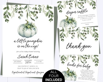 Pumpkin Baby Shower Invitation A Little Pumpkin Is On The Way Baby Shower Invitation Greenery Pumpkin Baby Shower Invite Fall Baby Shower