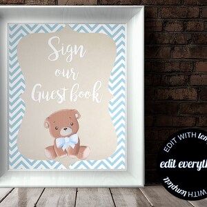 Baby Shower Guestbook Sign Printable Guest Book Sign Bear Instant Download Sign Our Guestbook Printable Sign