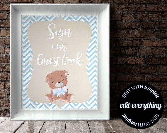 Baby Shower Guestbook Sign Printable Guest Book Sign Bear | Etsy