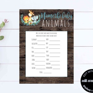 Safari Baby Shower Name The Baby Animal Game Baby Shower Name The Animal Activity Safari Baby Shower Name The Baby Animals Printable Game