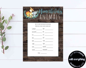 Safari Baby Shower Name The Baby Animal Game Baby Shower Name The Animal Activity Safari Baby Shower Name The Baby Animals Printable Game