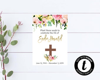 Floral Seed Packet Label Funeral See Packet Directions Funeral Thank You Favor Celebrate life Floral Seed Packet Label