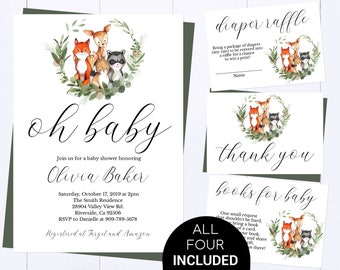 Woodland Animals Baby Shower Invitation Greenery Baby Shower Invite Woodland Baby Shower Gender Neutral Baby Shower Invitation Template