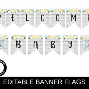 Elephant Welcome Baby Shower Banner Floral Baby Elephant Banner Teal And Yellow Baby Shower Banner Bunting Baby Shower Elephant Banner